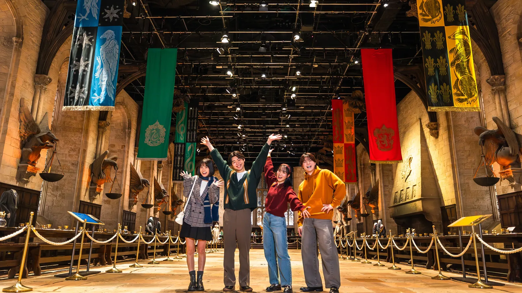 Visitors inside the Great Hall set at Warner Bros. Studios Japan