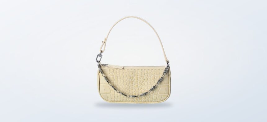 By FAR Rachel Mini Croc-Embossed Leather Shoulder Bag in white croc-embossed leather