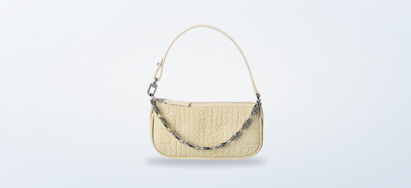 By FAR Rachel Mini Croc-Embossed Leather Shoulder Bag in white croc-embossed leather