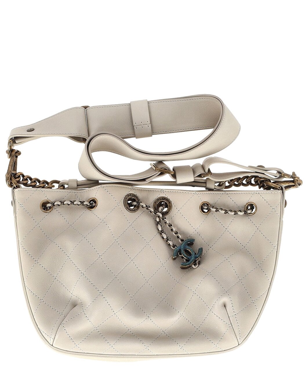 Chanel White Leather CC Paris-Rome Shoulder Bag