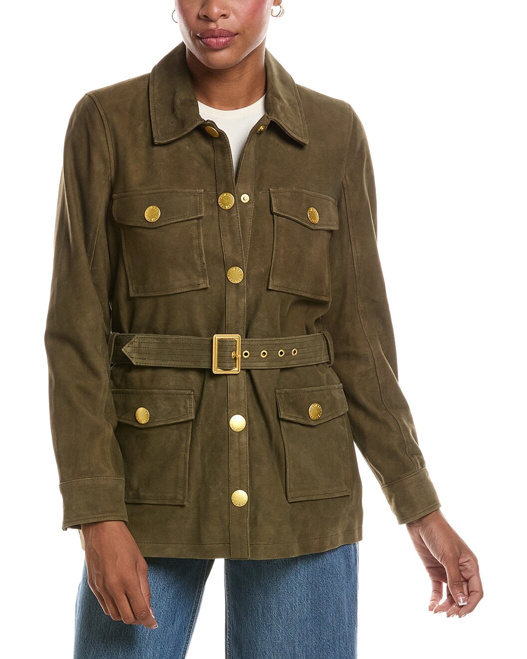 LAGENCE Ishani belted goatskin jacket in olive